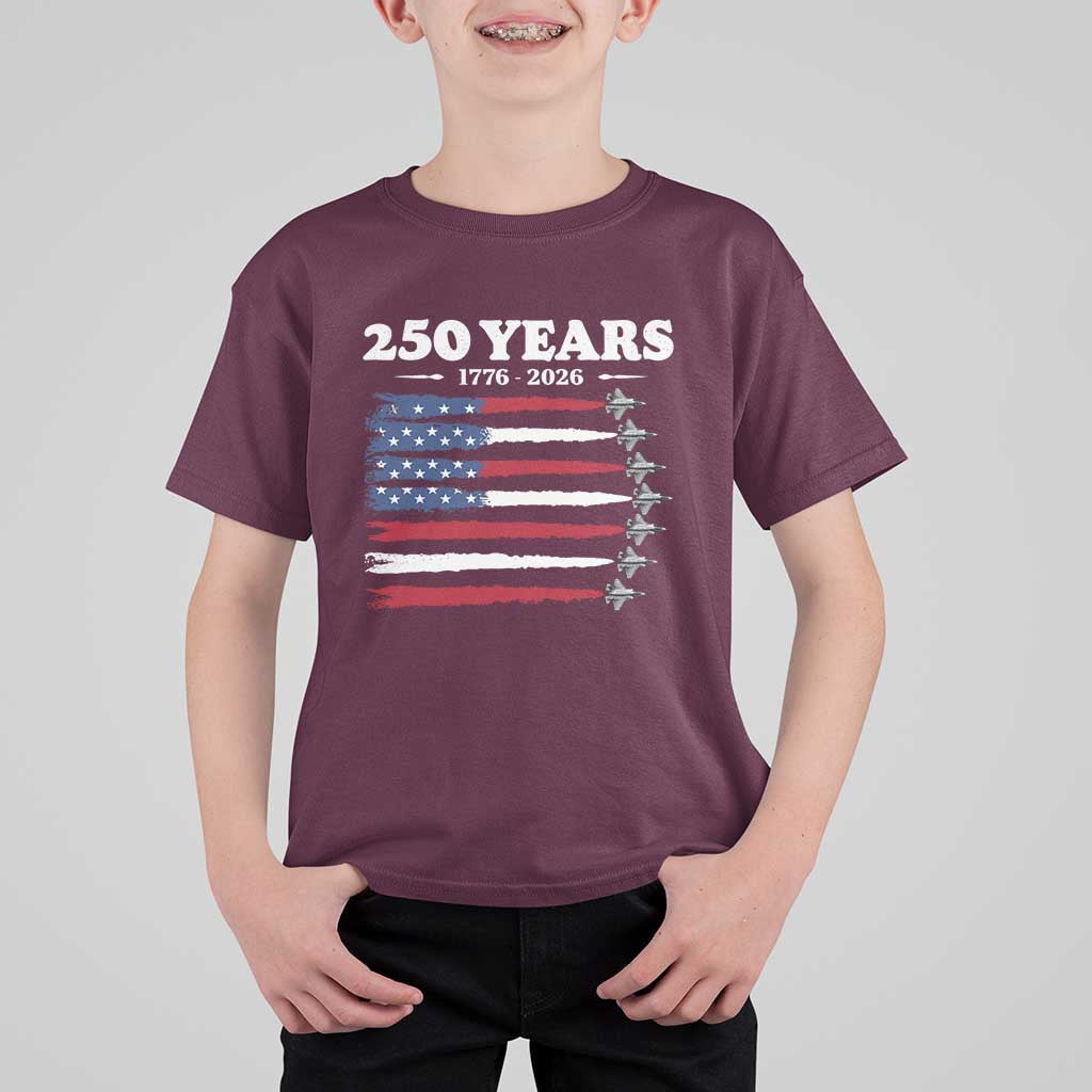 American Flag Fighter Jets T Shirt For Kid USA 250 Years Of Freedom