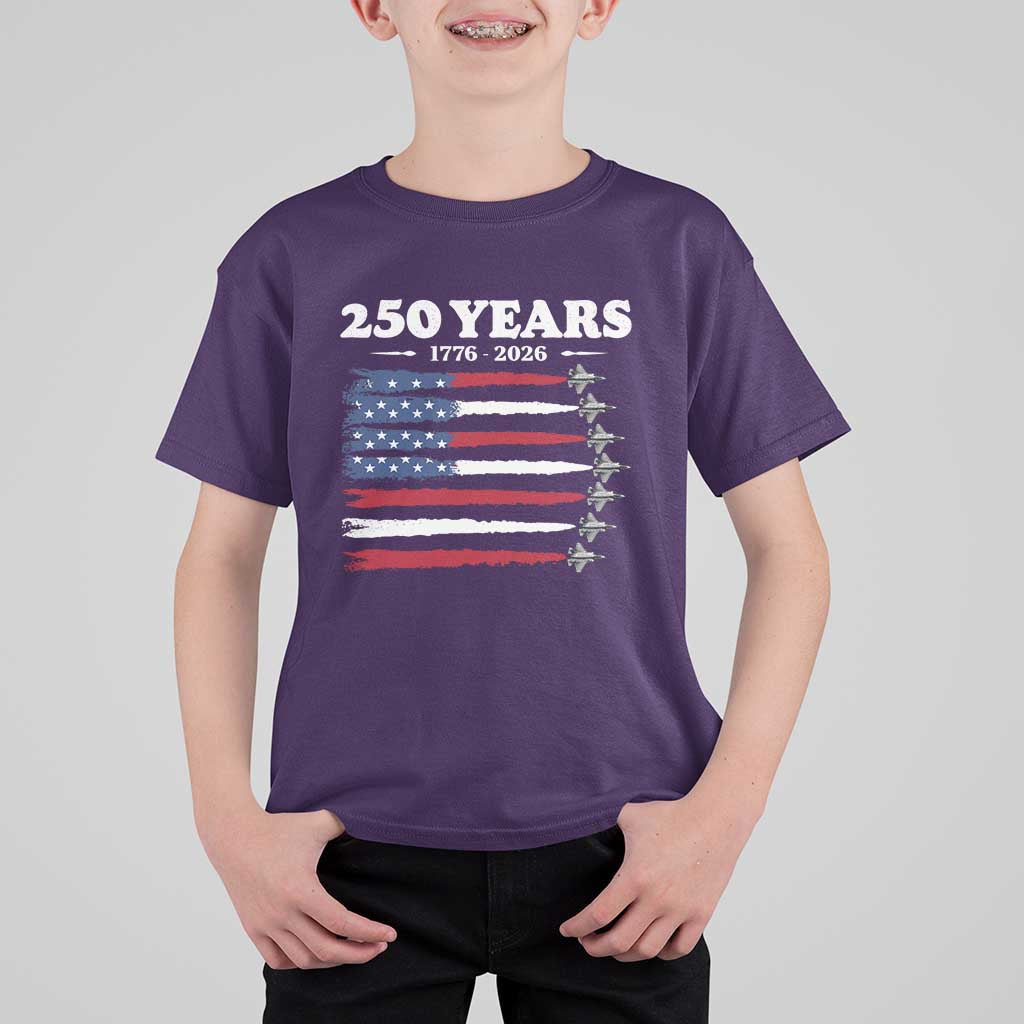 American Flag Fighter Jets T Shirt For Kid USA 250 Years Of Freedom