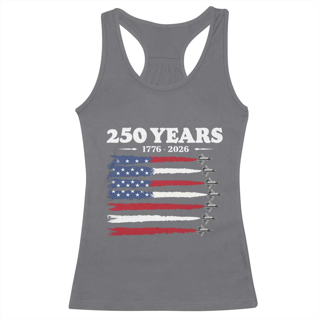 American Flag Fighter Jets Racerback Tank Top USA 250 Years Of Freedom