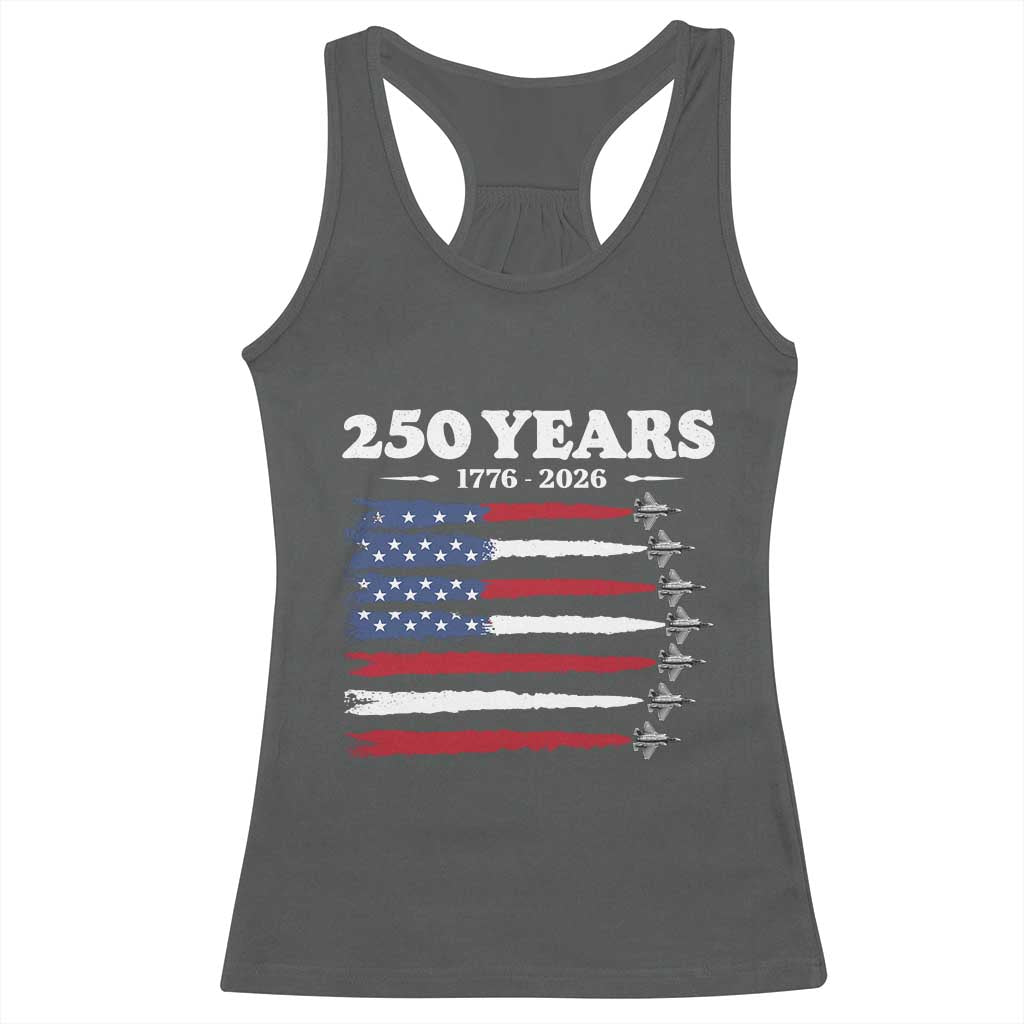 American Flag Fighter Jets Racerback Tank Top USA 250 Years Of Freedom