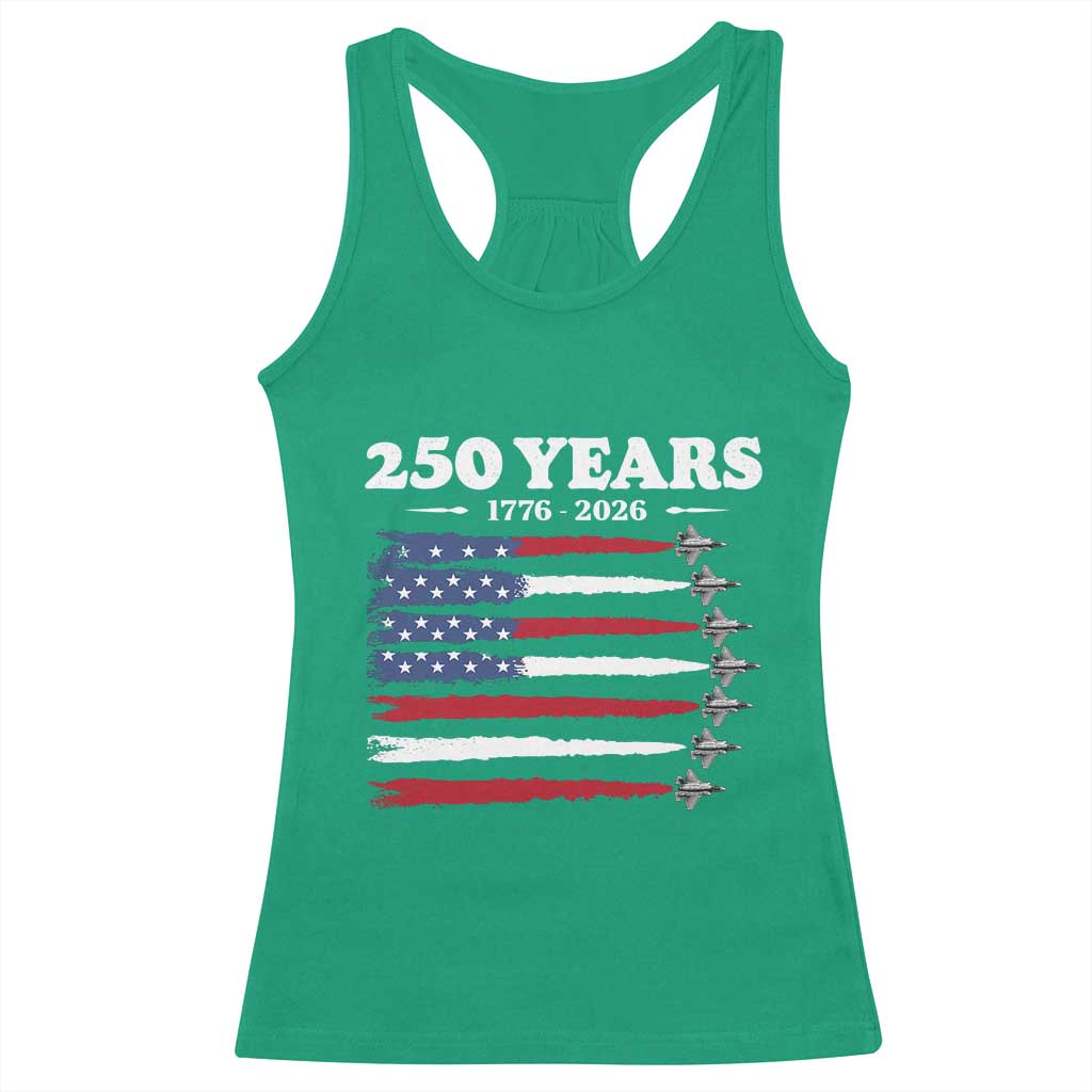 American Flag Fighter Jets Racerback Tank Top USA 250 Years Of Freedom