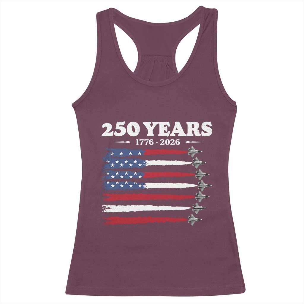 American Flag Fighter Jets Racerback Tank Top USA 250 Years Of Freedom