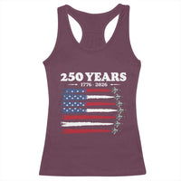 American Flag Fighter Jets Racerback Tank Top USA 250 Years Of Freedom
