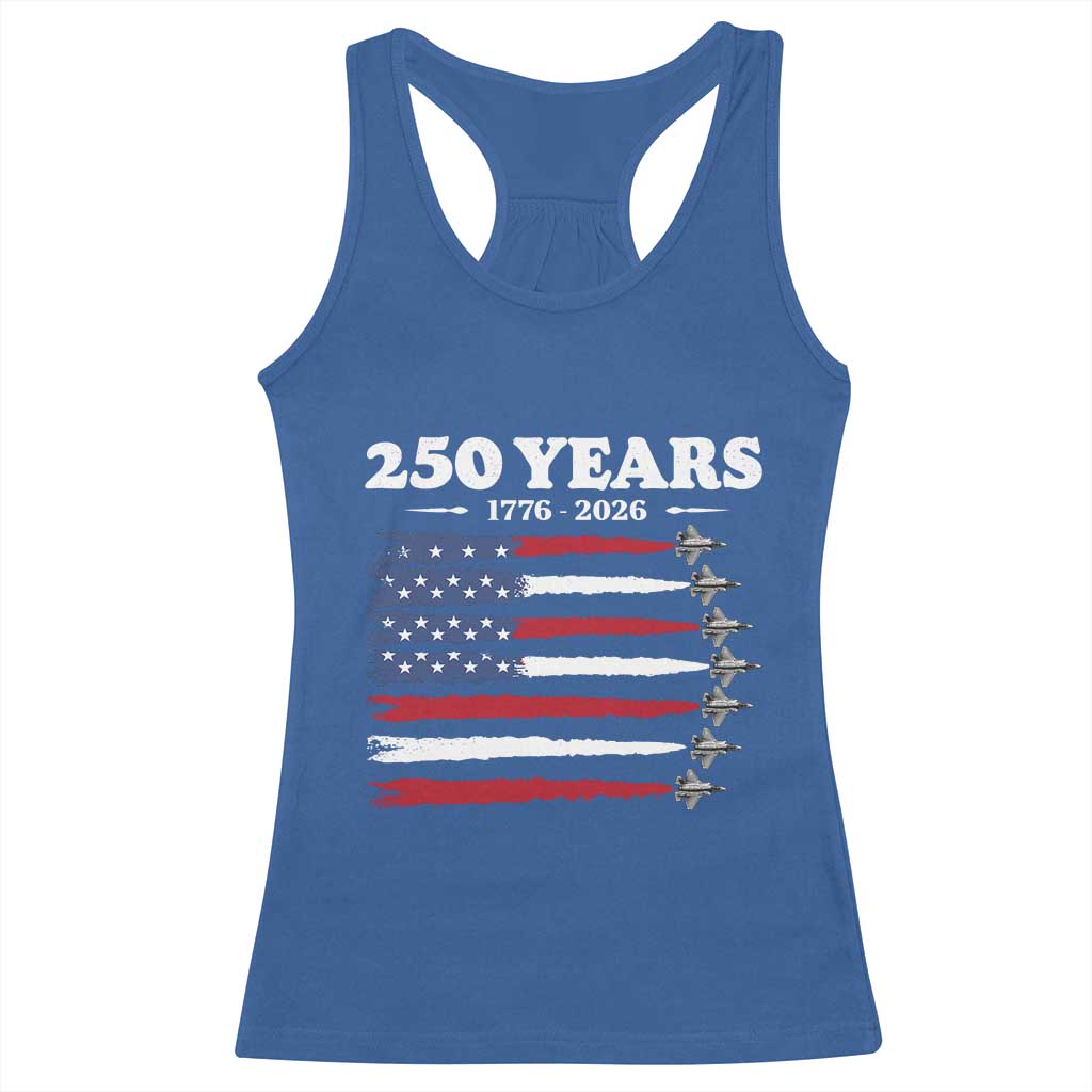 American Flag Fighter Jets Racerback Tank Top USA 250 Years Of Freedom