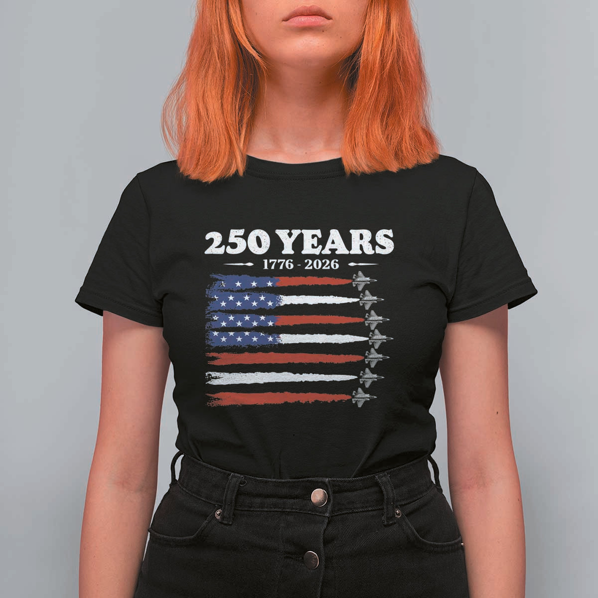 American Flag Fighter Jets T Shirt For Women USA 250 Years Of Freedom