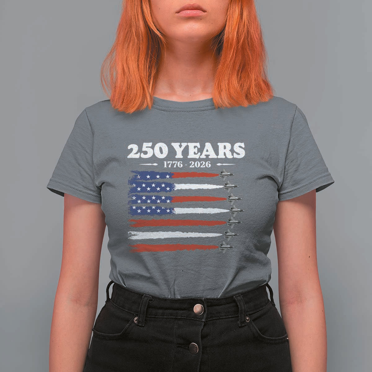 American Flag Fighter Jets T Shirt For Women USA 250 Years Of Freedom