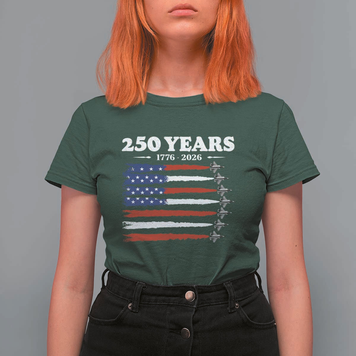American Flag Fighter Jets T Shirt For Women USA 250 Years Of Freedom