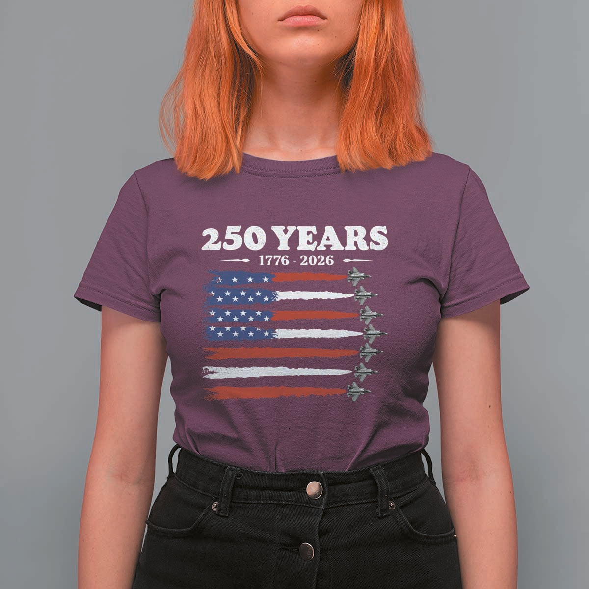 American Flag Fighter Jets T Shirt For Women USA 250 Years Of Freedom