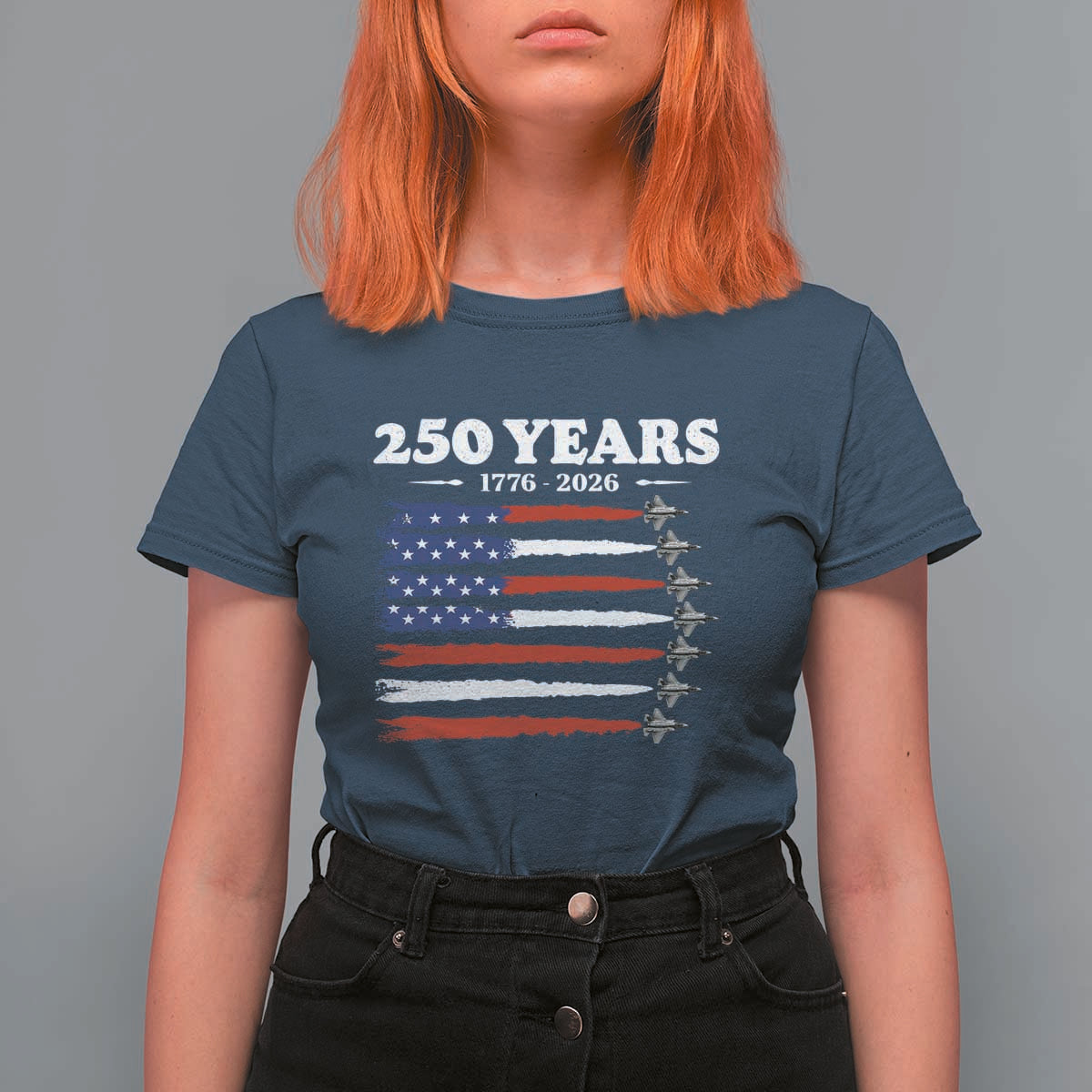 American Flag Fighter Jets T Shirt For Women USA 250 Years Of Freedom