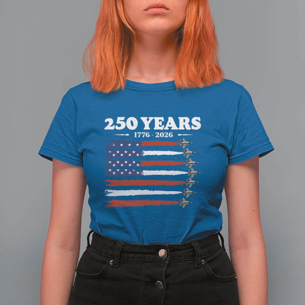 American Flag Fighter Jets T Shirt For Women USA 250 Years Of Freedom