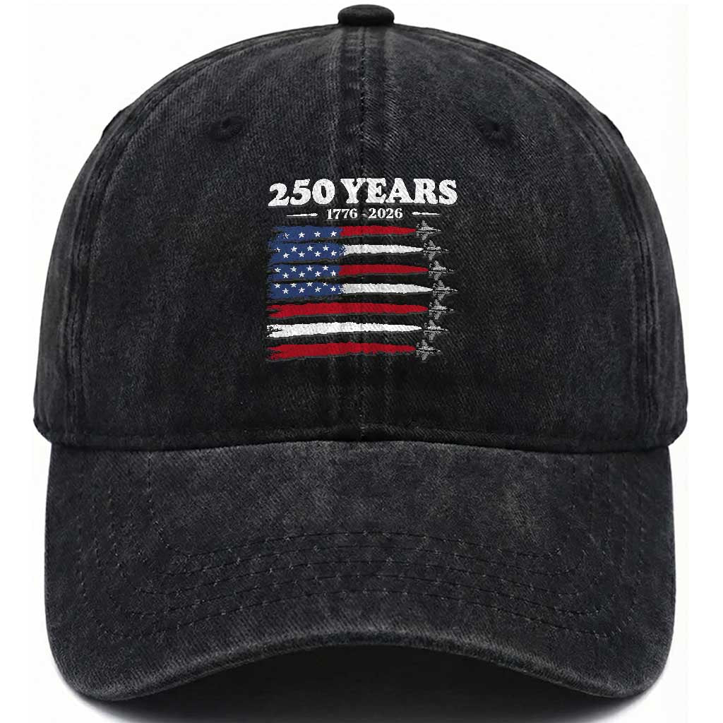 American Flag Fighter Jets Washed Cotton Baseball Cap USA 250 Years Of Freedom