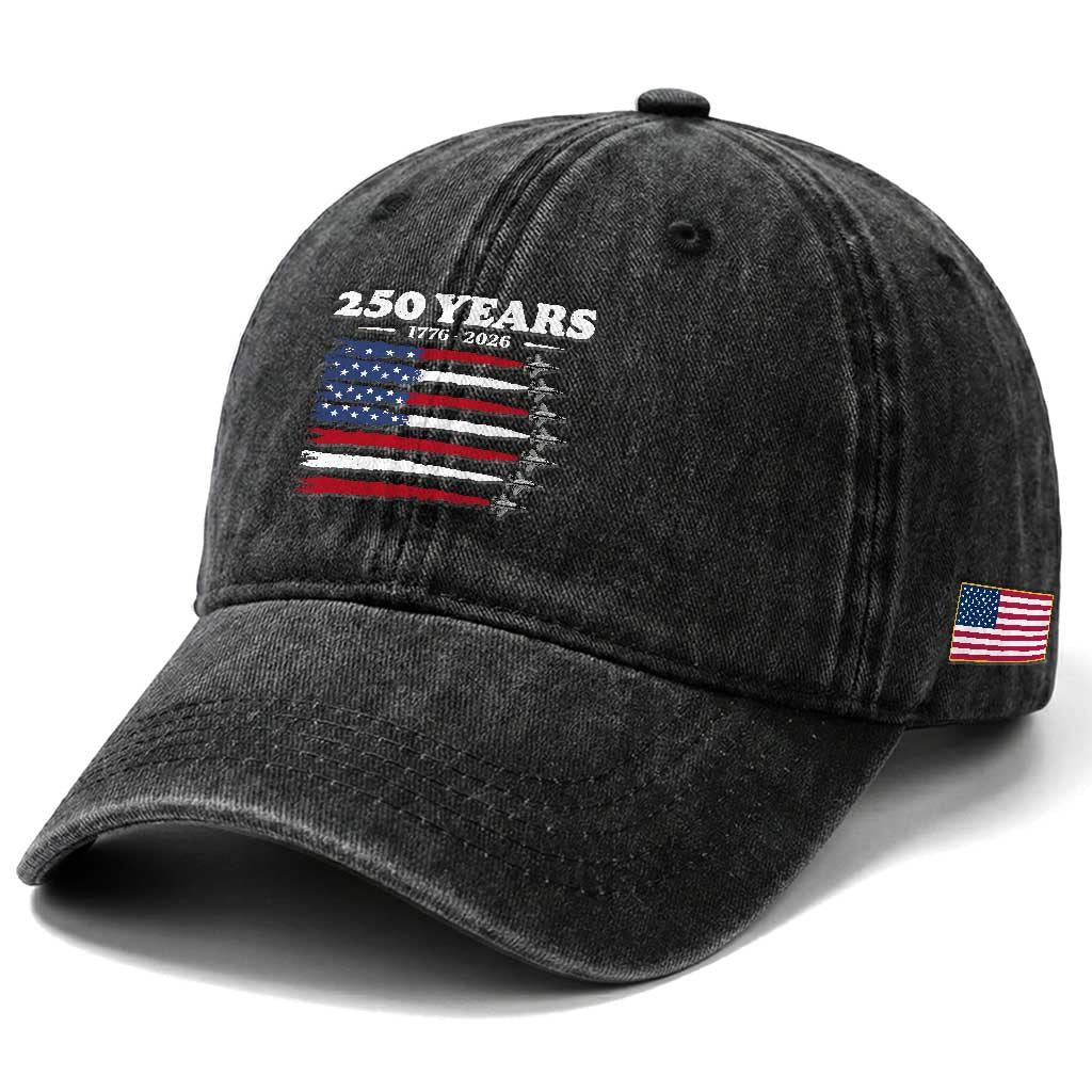 American Flag Fighter Jets Washed Cotton Baseball Cap USA 250 Years Of Freedom