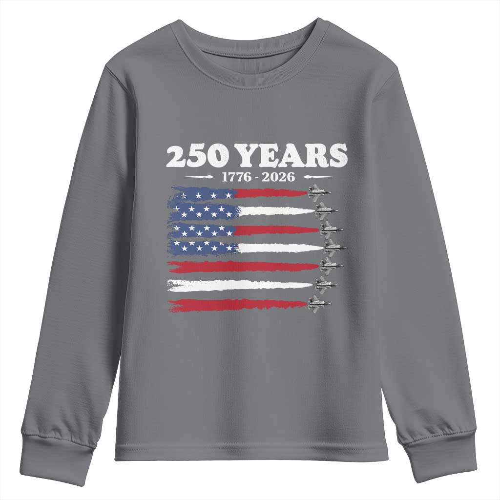 American Flag Fighter Jets Youth Sweatshirt USA 250 Years Of Freedom