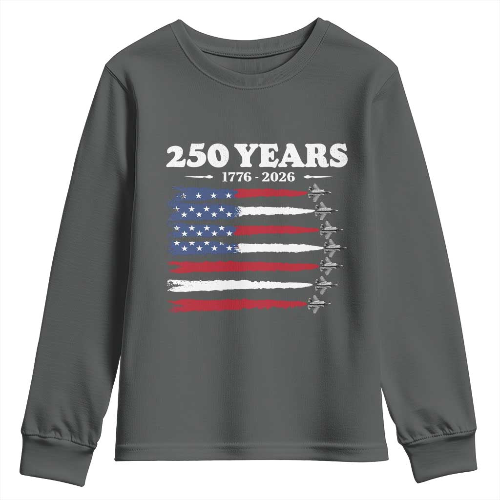 American Flag Fighter Jets Youth Sweatshirt USA 250 Years Of Freedom