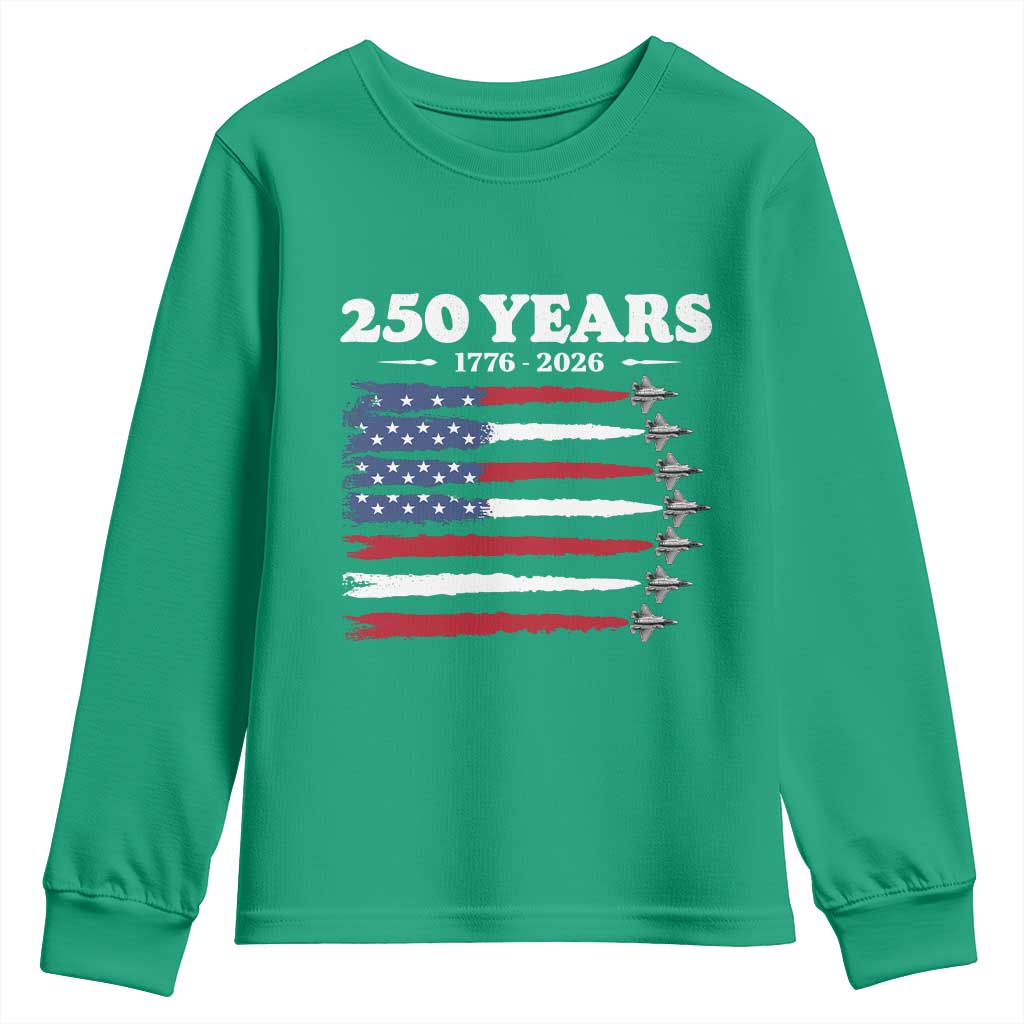 American Flag Fighter Jets Youth Sweatshirt USA 250 Years Of Freedom