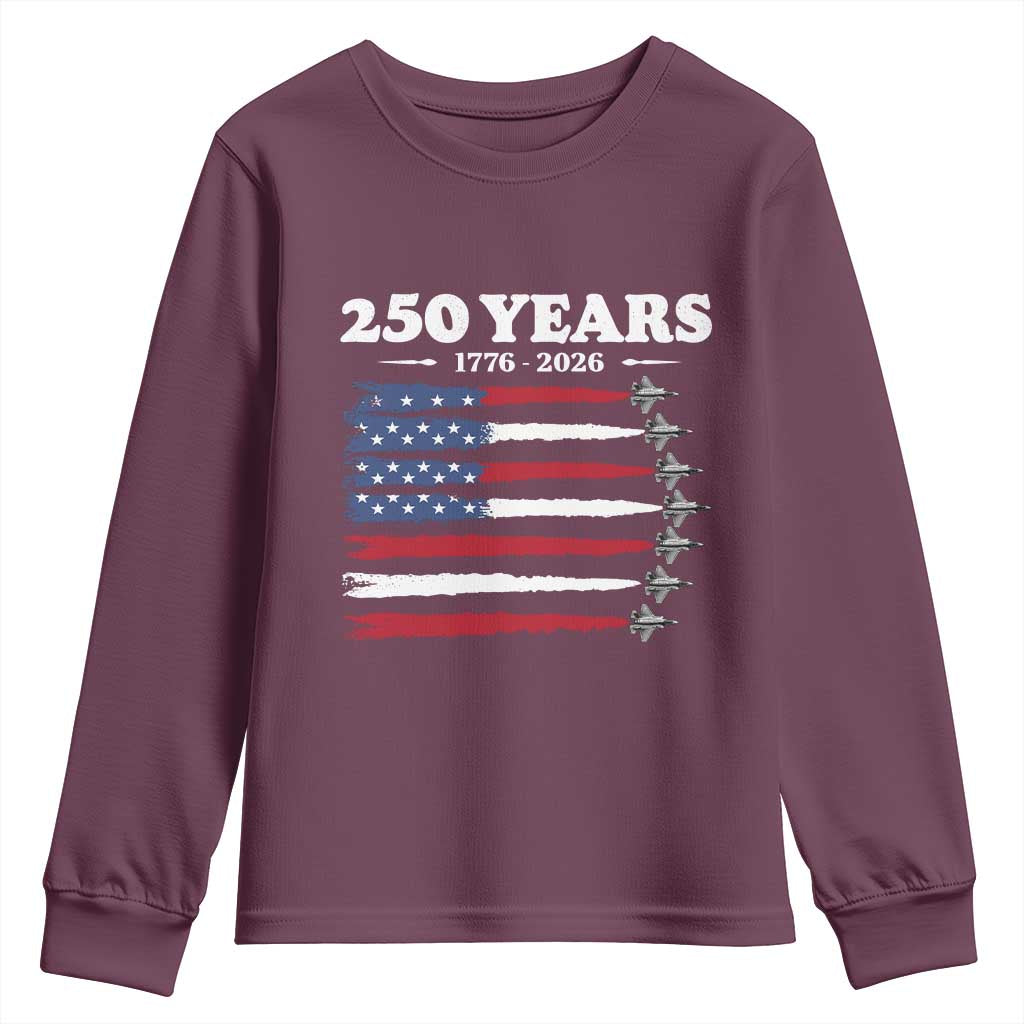 American Flag Fighter Jets Youth Sweatshirt USA 250 Years Of Freedom