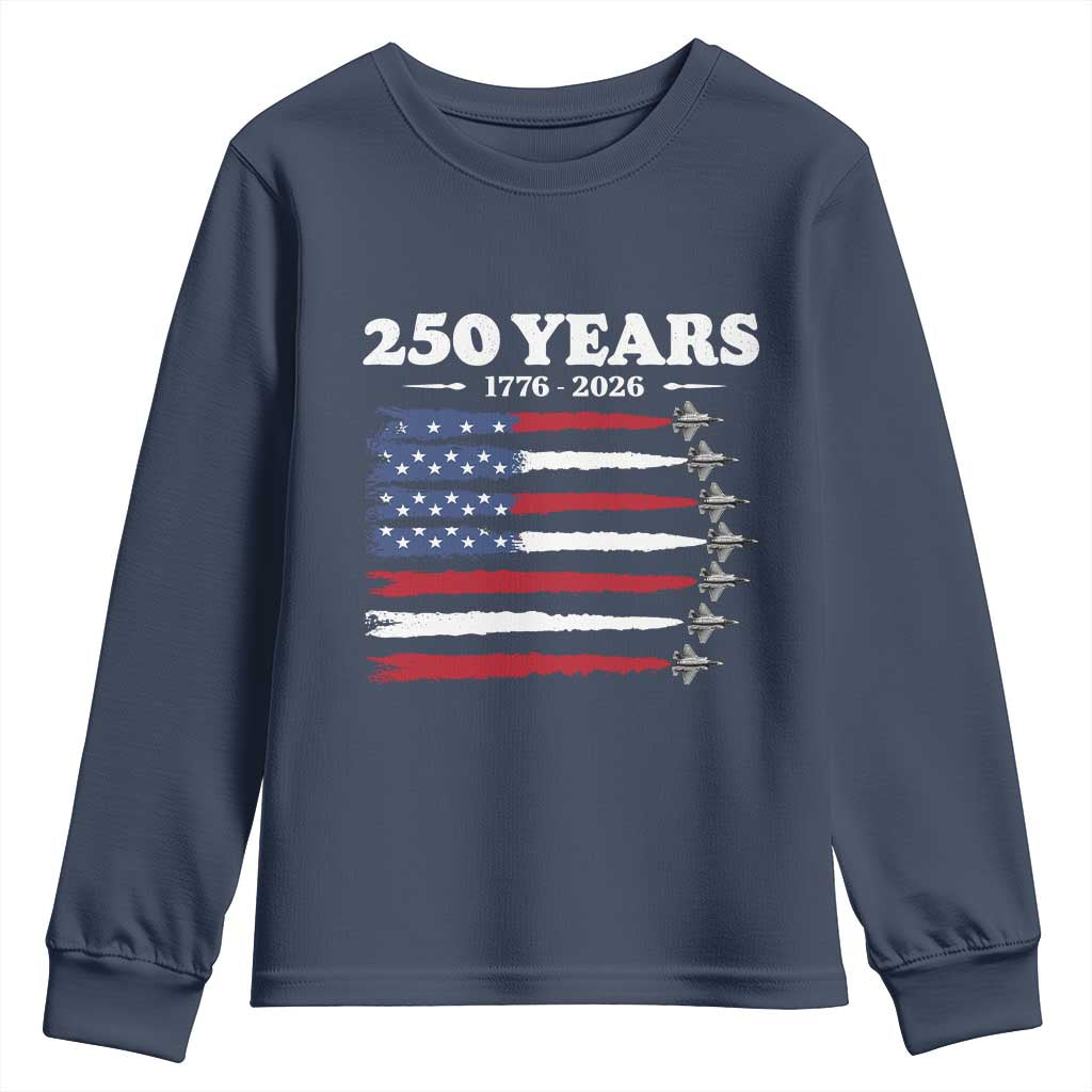 American Flag Fighter Jets Youth Sweatshirt USA 250 Years Of Freedom