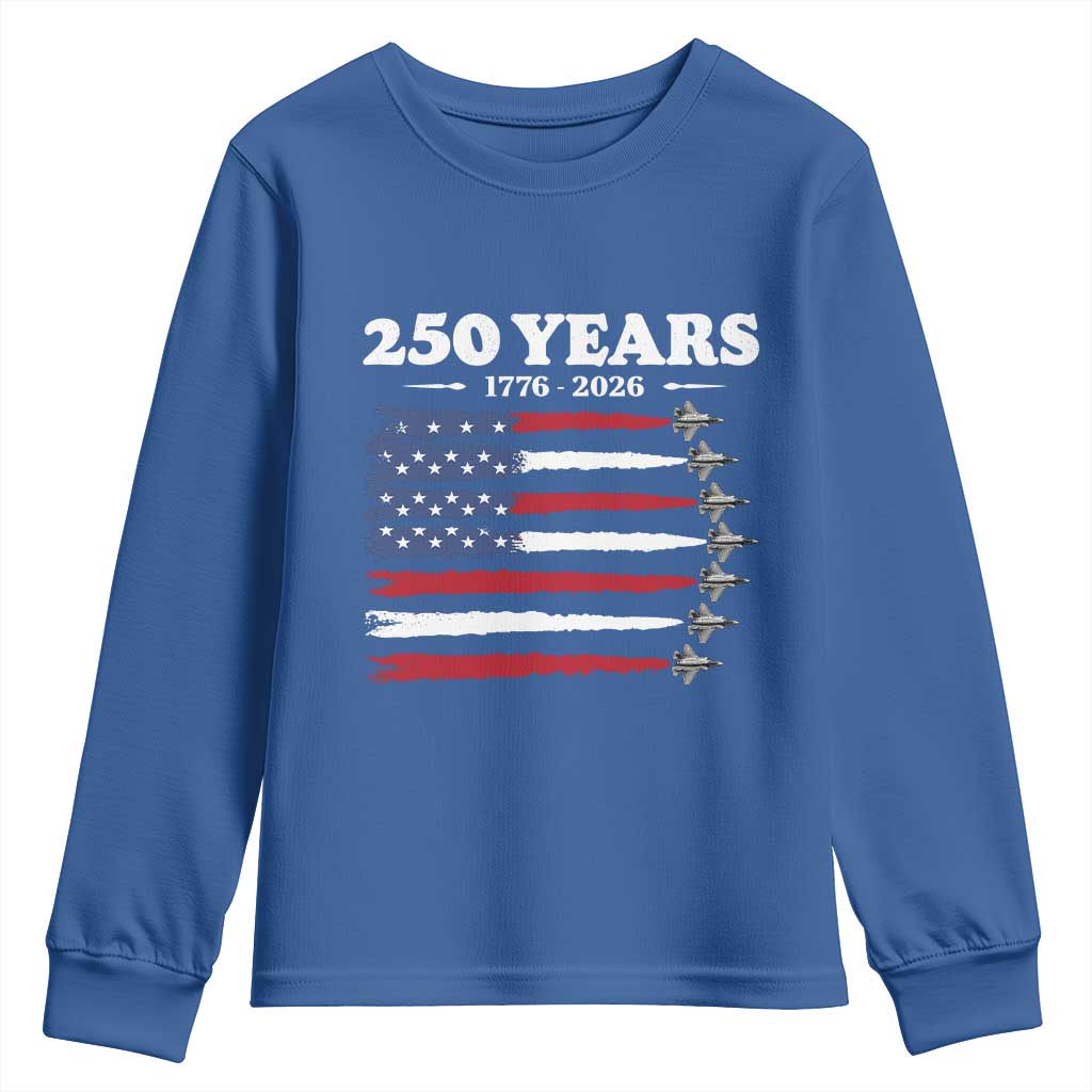 American Flag Fighter Jets Youth Sweatshirt USA 250 Years Of Freedom