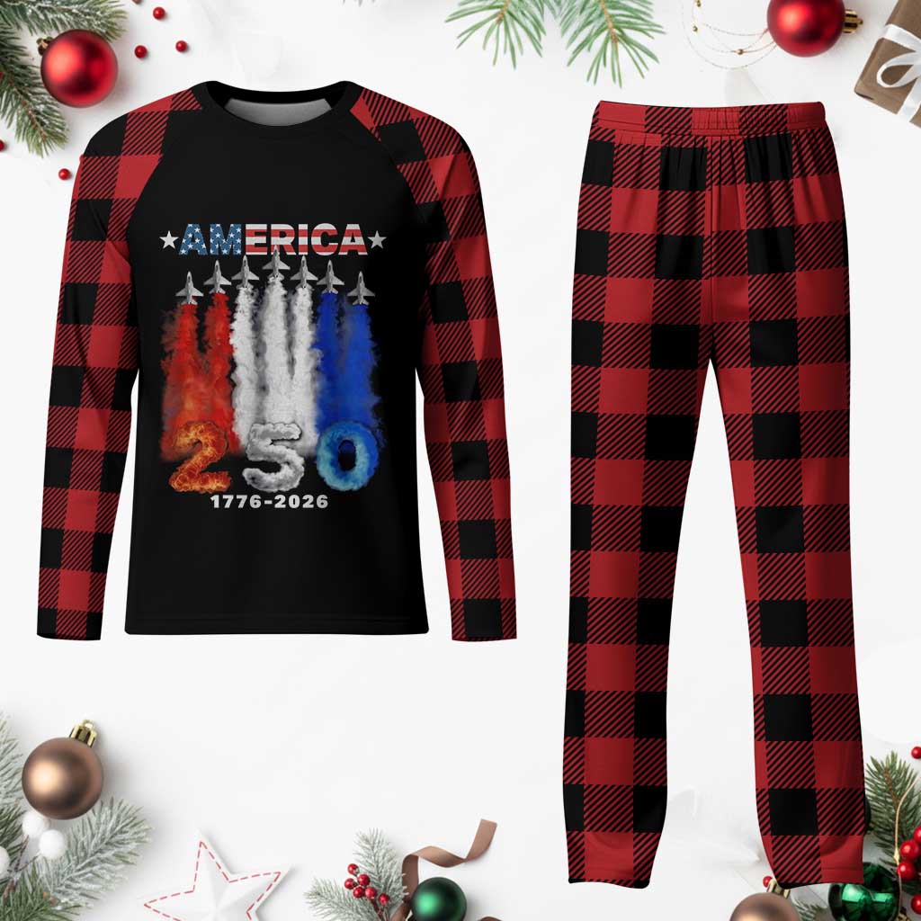 Patriotic Fighter Jets Plaid Pajama Set USA 250 Years Of Freedom
