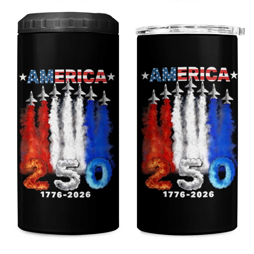 Patriotic Fighter Jets 4 in 1 Can Cooler Tumbler USA 250 Years Of Freedom
