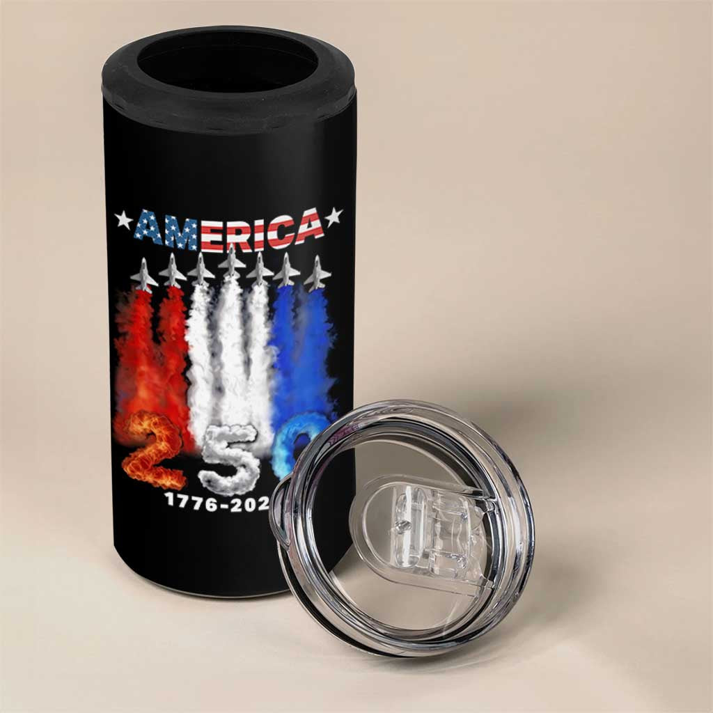 Patriotic Fighter Jets 4 in 1 Can Cooler Tumbler USA 250 Years Of Freedom