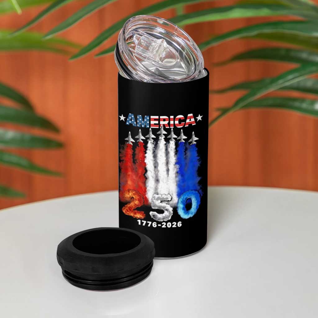 Patriotic Fighter Jets 4 in 1 Can Cooler Tumbler USA 250 Years Of Freedom