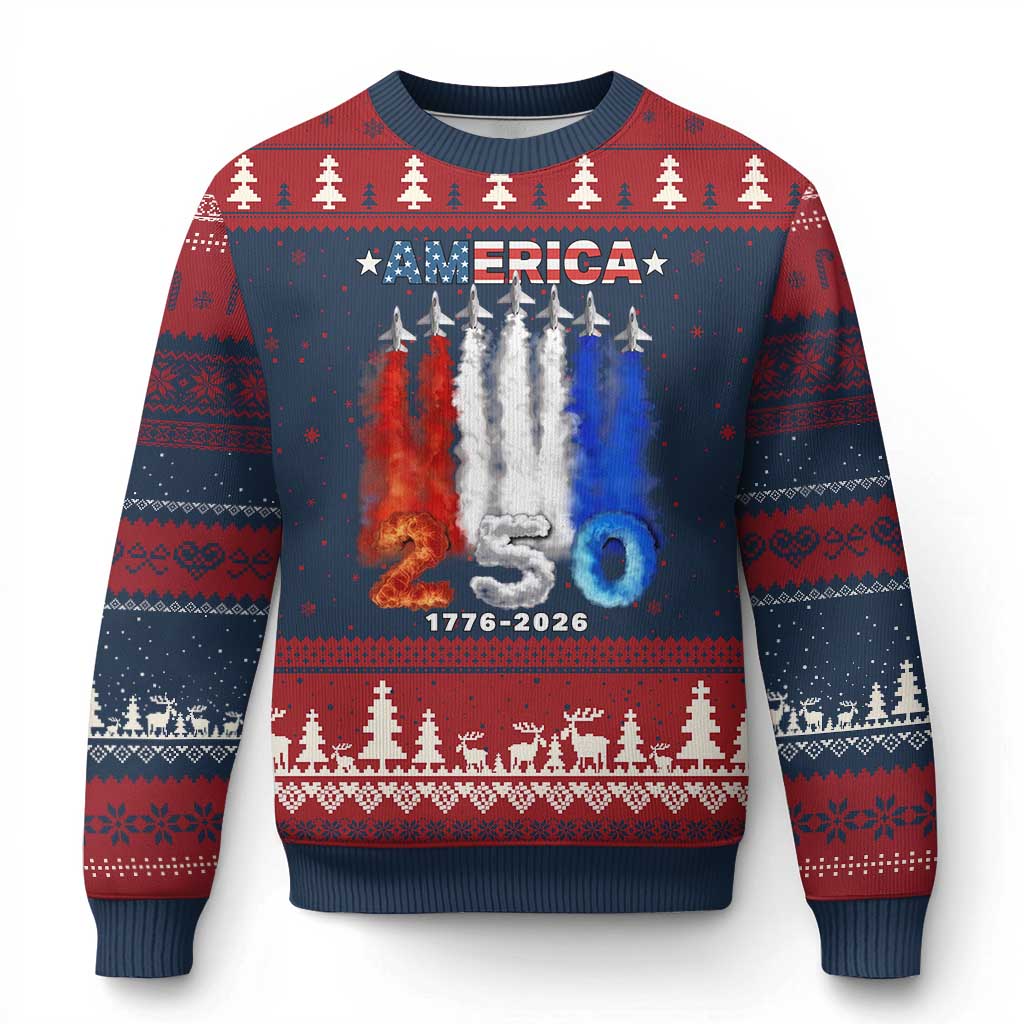 Patriotic Fighter Jets Ugly Christmas Sweater USA 250 Years Of Freedom