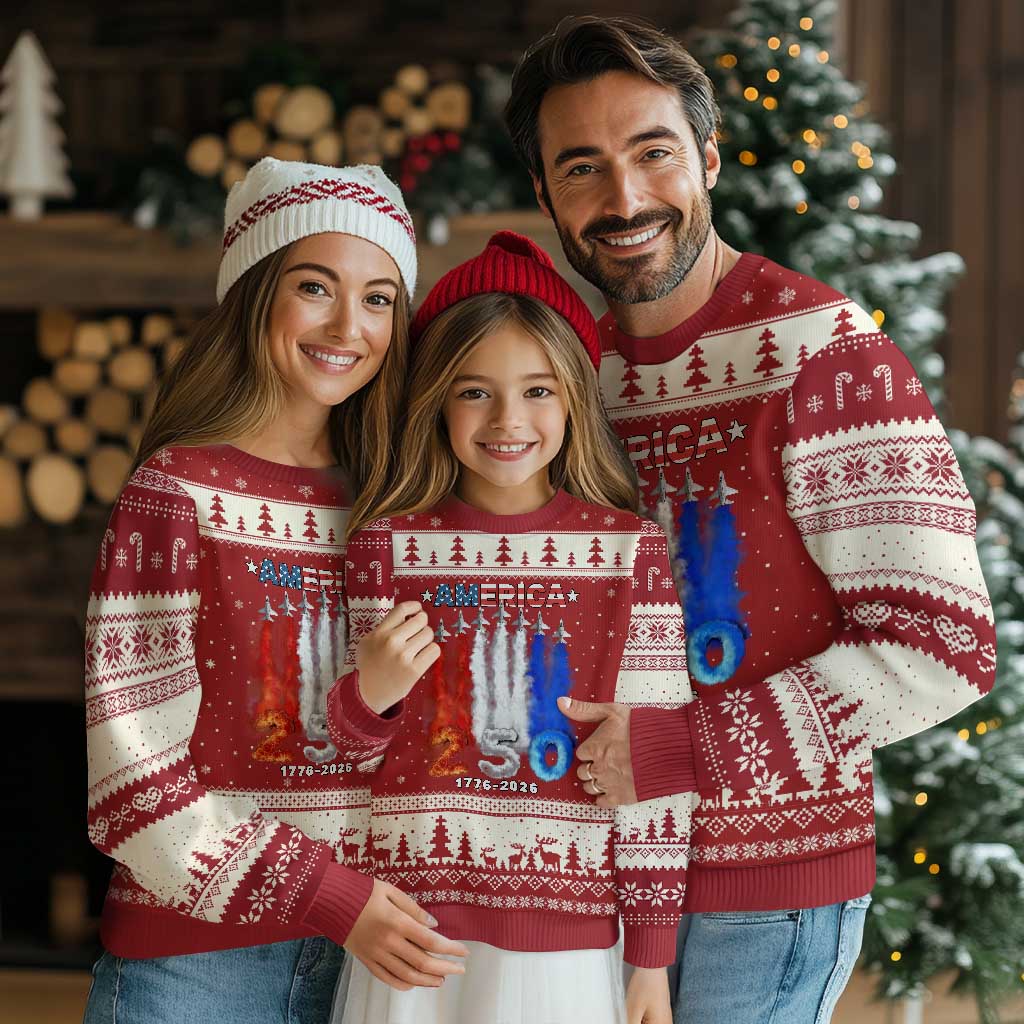 Patriotic Fighter Jets Ugly Christmas Sweater USA 250 Years Of Freedom