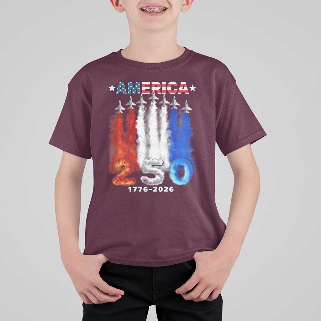 Patriotic Fighter Jets T Shirt For Kid USA 250 Years Of Freedom