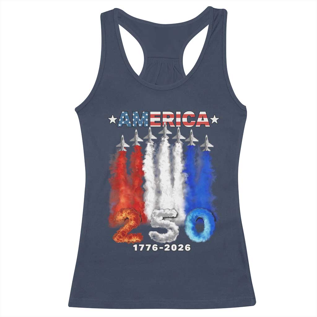 Patriotic Fighter Jets Racerback Tank Top USA 250 Years Of Freedom
