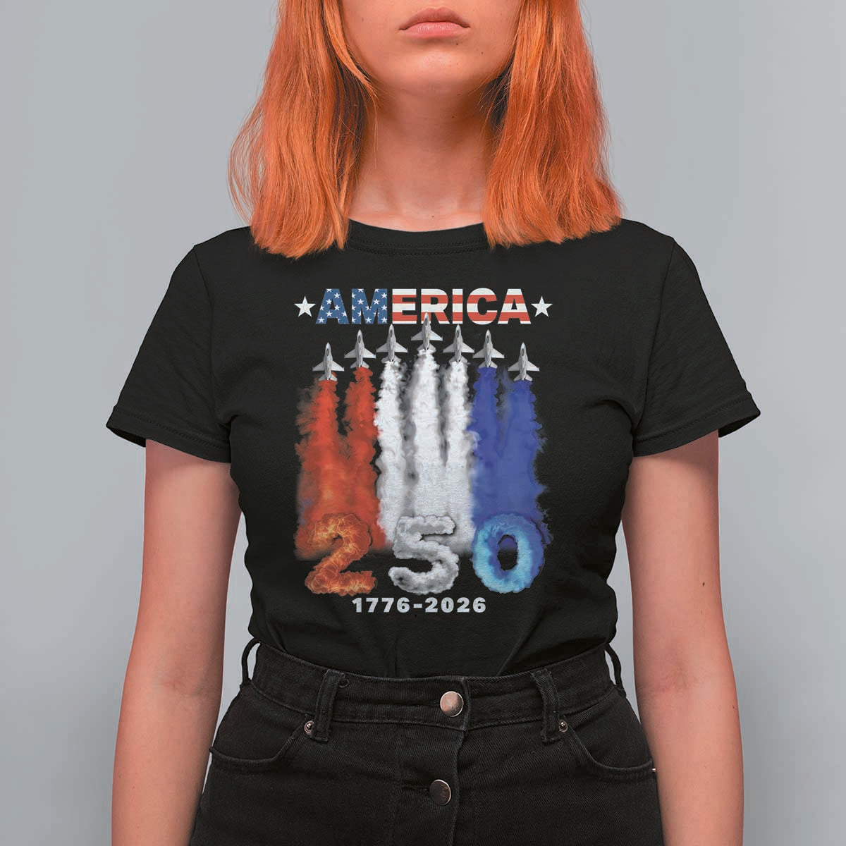 Patriotic Fighter Jets T Shirt For Women USA 250 Years Of Freedom