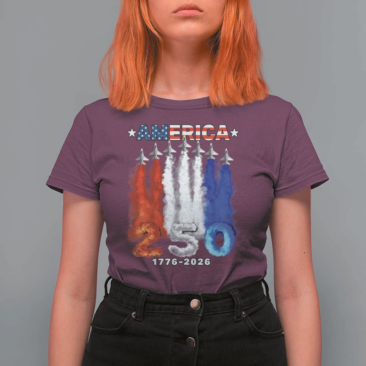 Patriotic Fighter Jets T Shirt For Women USA 250 Years Of Freedom