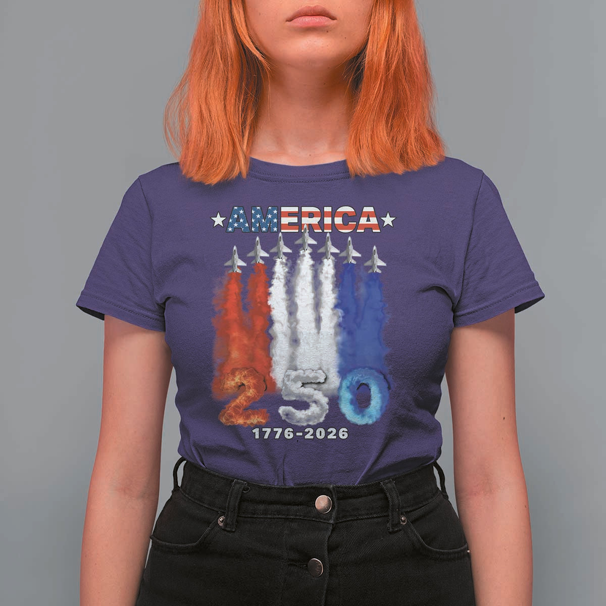 Patriotic Fighter Jets T Shirt For Women USA 250 Years Of Freedom