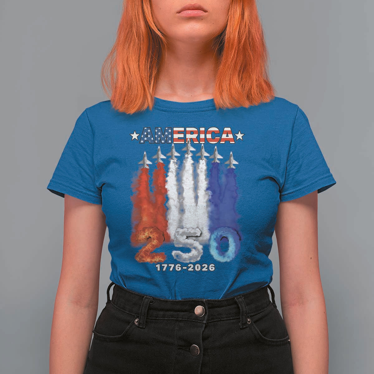 Patriotic Fighter Jets T Shirt For Women USA 250 Years Of Freedom