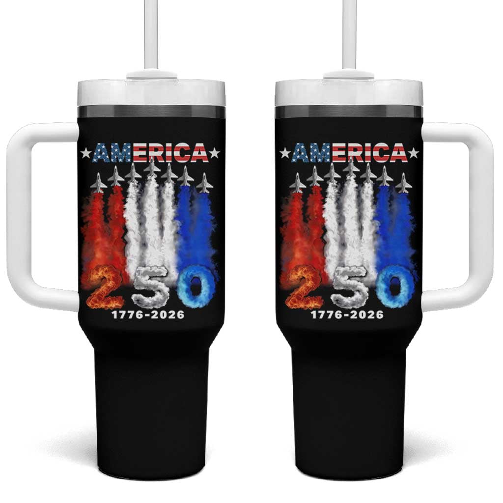 Patriotic Fighter Jets Tumbler With Handle USA 250 Years Of Freedom