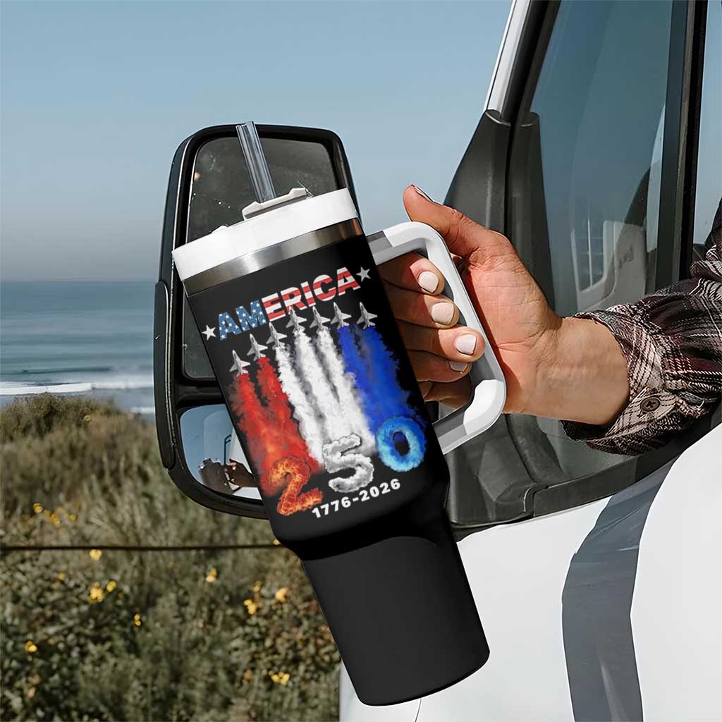 Patriotic Fighter Jets Tumbler With Handle USA 250 Years Of Freedom