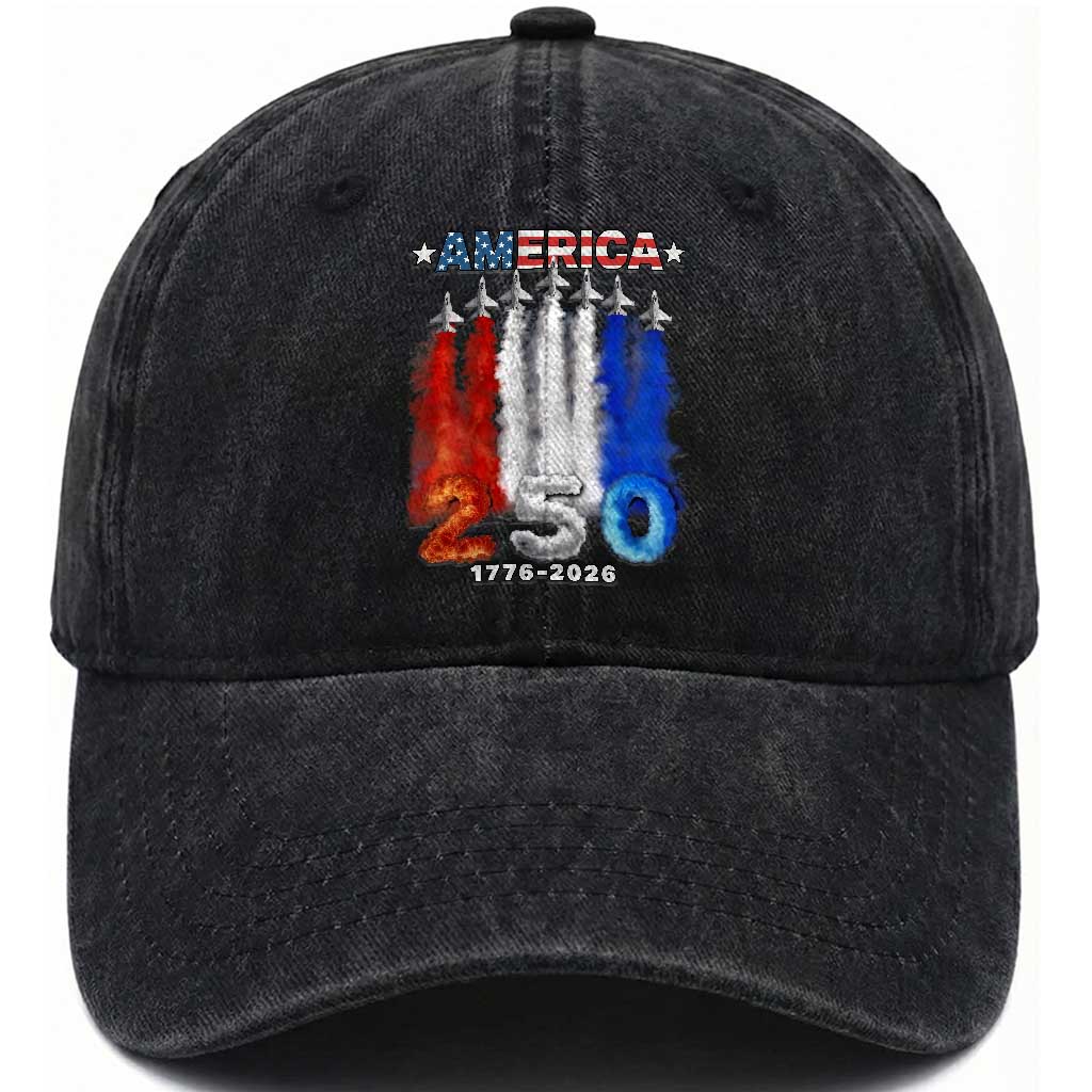 Patriotic Fighter Jets Washed Cotton Baseball Cap USA 250 Years Of Freedom