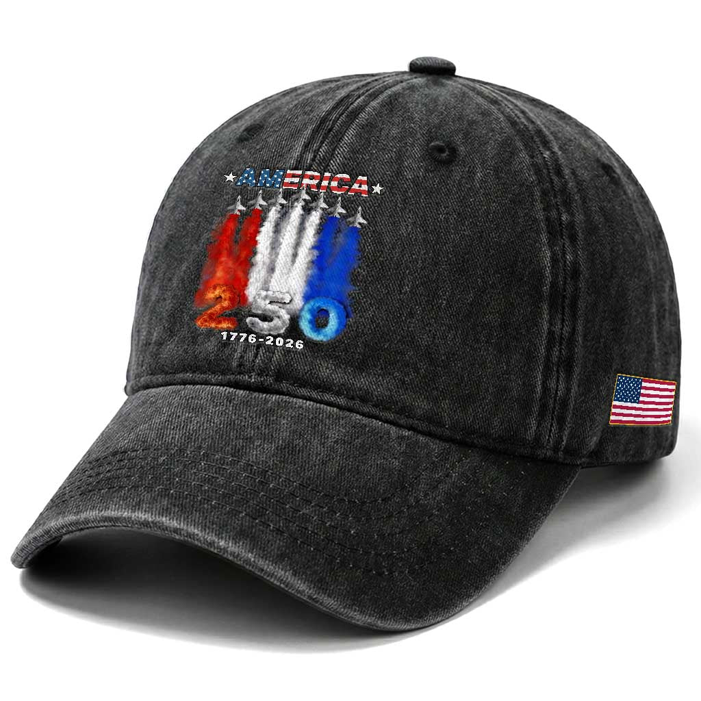 Patriotic Fighter Jets Washed Cotton Baseball Cap USA 250 Years Of Freedom