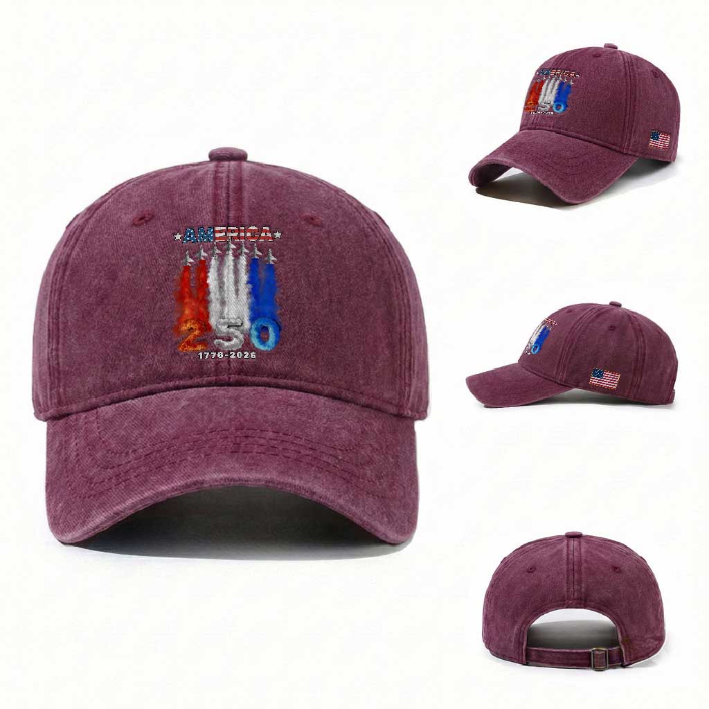 Patriotic Fighter Jets Washed Cotton Baseball Cap USA 250 Years Of Freedom