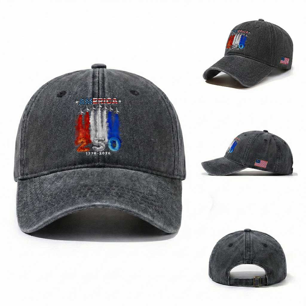 Patriotic Fighter Jets Washed Cotton Baseball Cap USA 250 Years Of Freedom