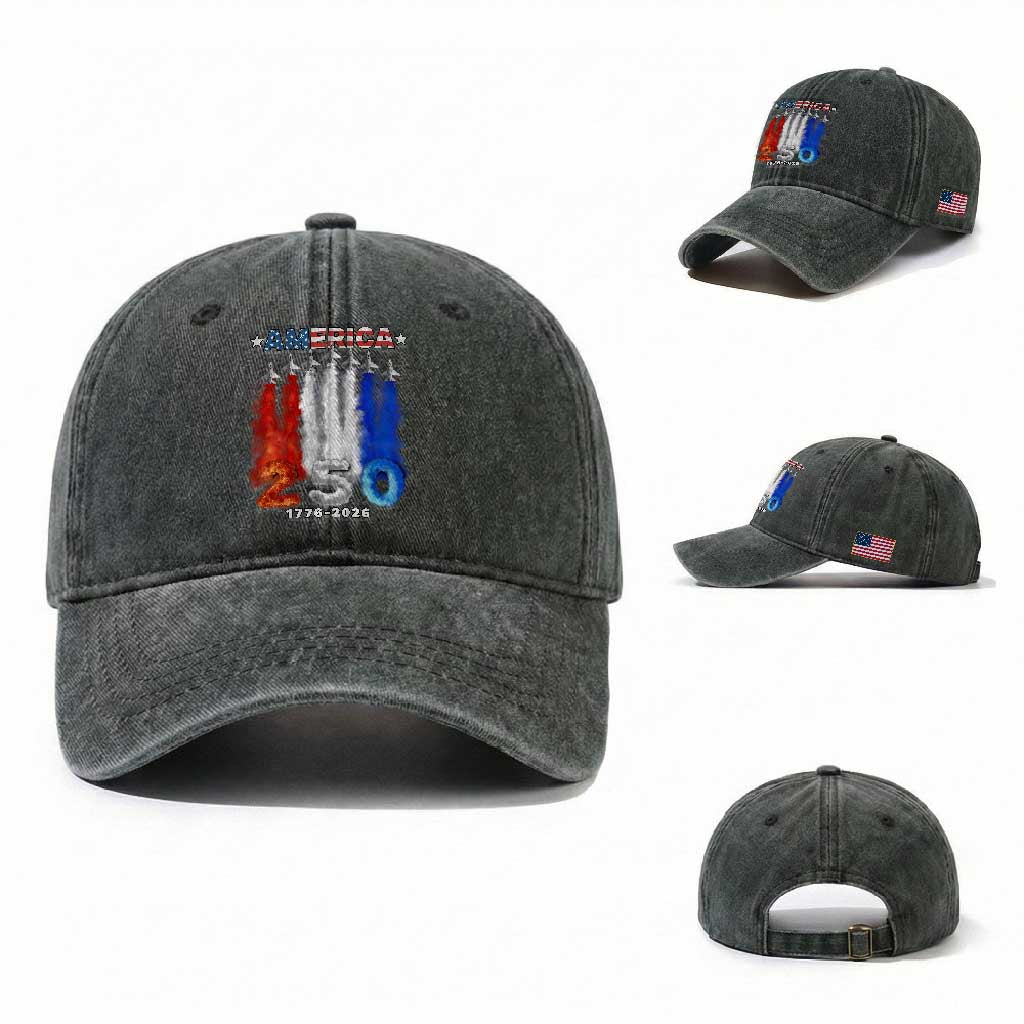 Patriotic Fighter Jets Washed Cotton Baseball Cap USA 250 Years Of Freedom