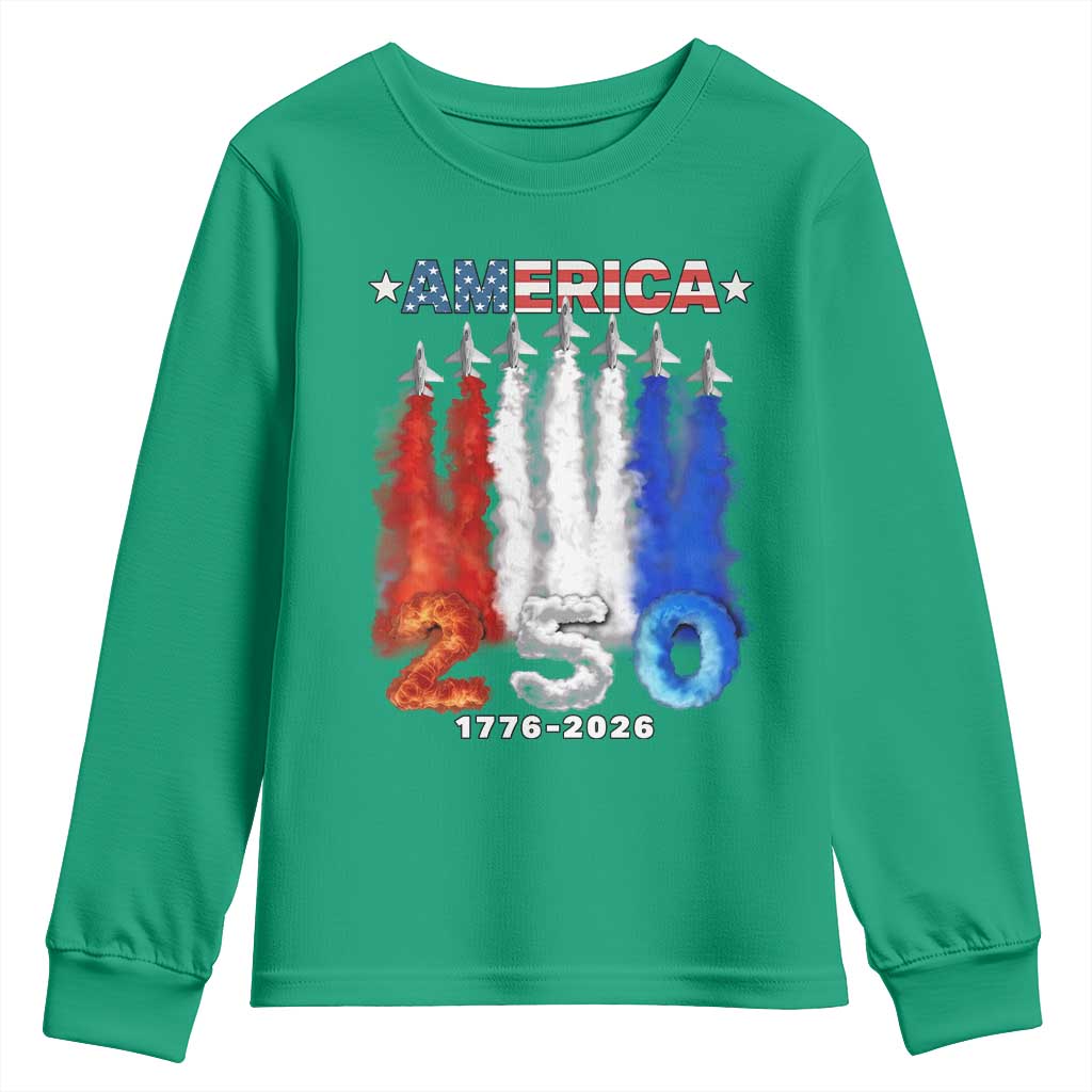 Patriotic Fighter Jets Youth Sweatshirt USA 250 Years Of Freedom