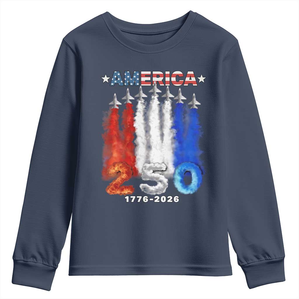 Patriotic Fighter Jets Youth Sweatshirt USA 250 Years Of Freedom