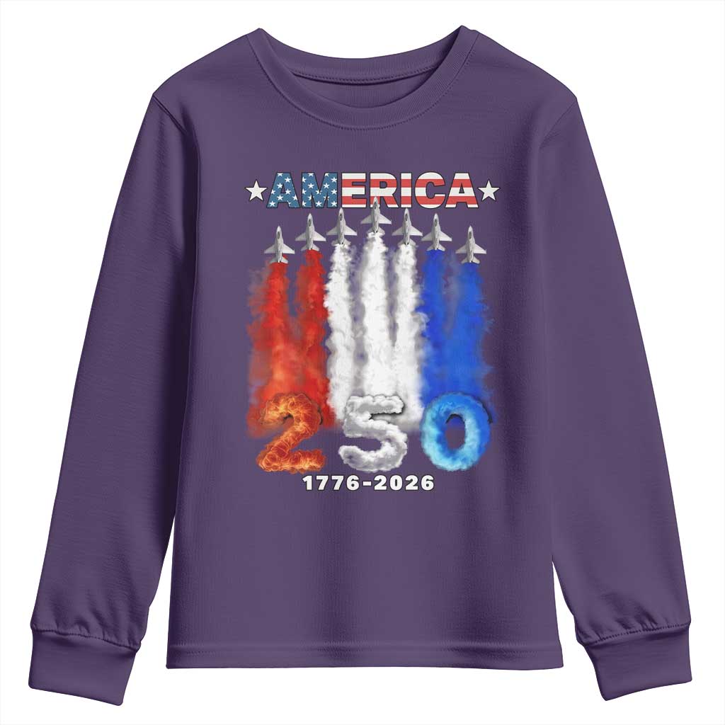 Patriotic Fighter Jets Youth Sweatshirt USA 250 Years Of Freedom