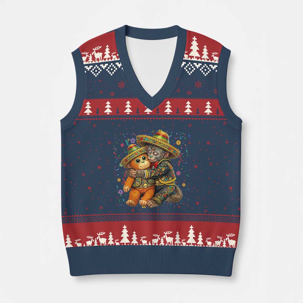 Funny Punch Baby Monkey Cinco De Mayo V-Neck Knit Sweater Vest Mexican Fiesta Gift