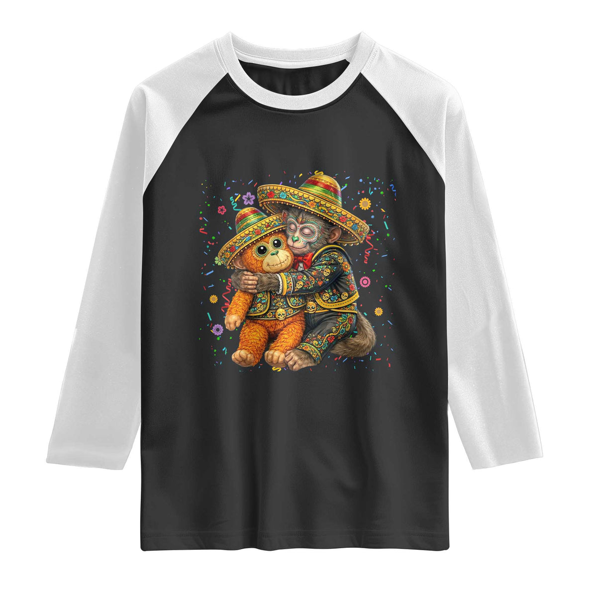 Funny Punch Baby Monkey Cinco De Mayo Raglan Shirt Mexican Fiesta Gift