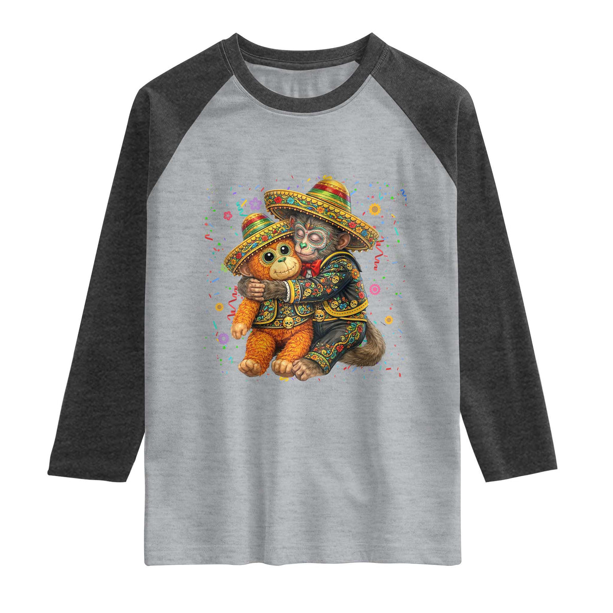 Funny Punch Baby Monkey Cinco De Mayo Raglan Shirt Mexican Fiesta Gift