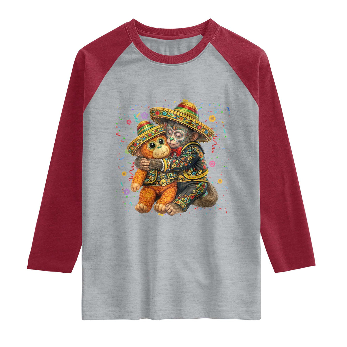 Funny Punch Baby Monkey Cinco De Mayo Raglan Shirt Mexican Fiesta Gift