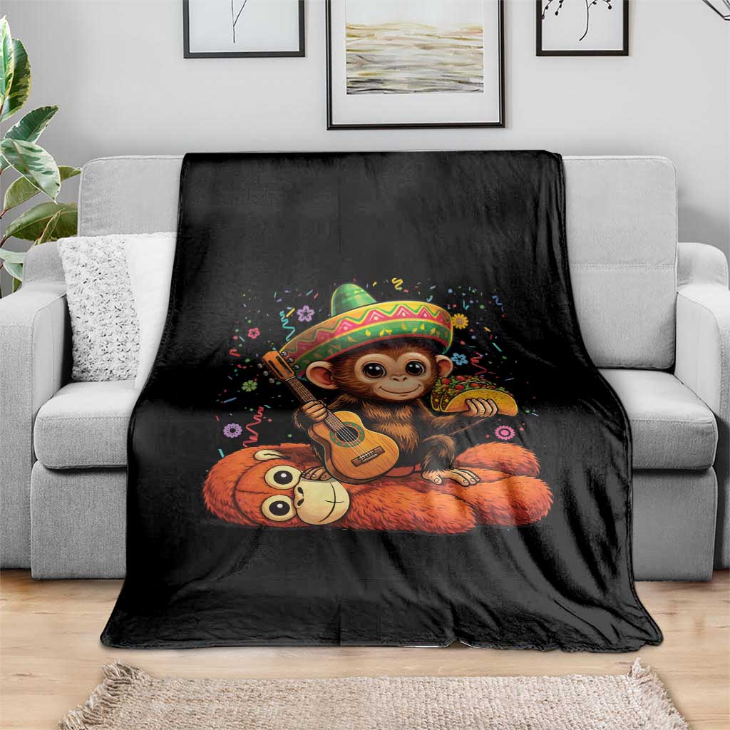 Cute Punch Baby Monkey Cinco De Mayo Throw Blanket Funny Animal Gift