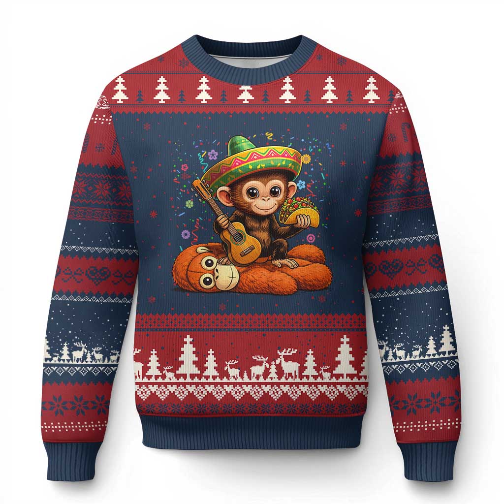 Cute Punch Baby Monkey Cinco De Mayo Ugly Christmas Sweater Funny Animal Gift